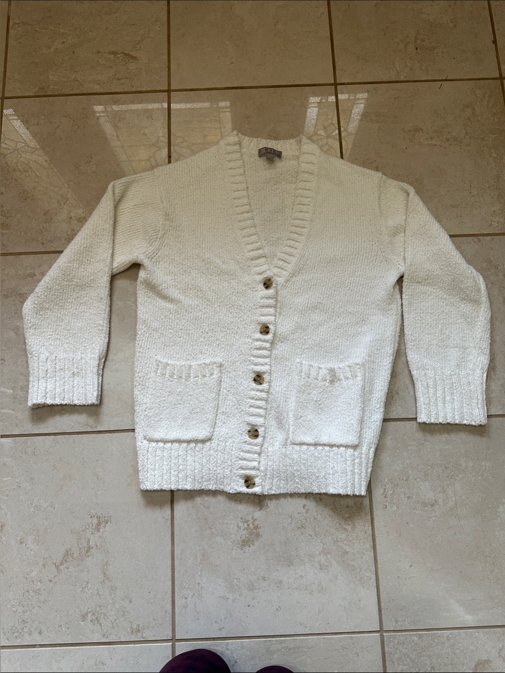 J. Crew Ivory Marina V-Neck Button Cardigan Sweater Size S
